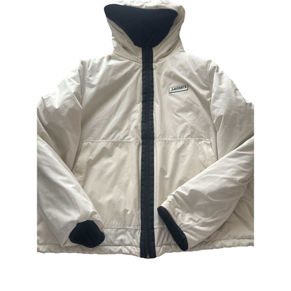 Lacoste Sport Men's Black/Ivory Dual Tone Reversible Hooded Jacket Size XL